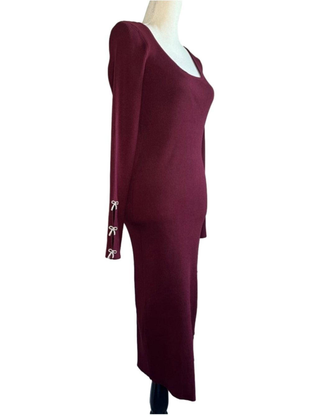 Rosie Harlow Burgundy Slim Ribbed Long Sleeve Sweater Dress - Picture 2 of 6